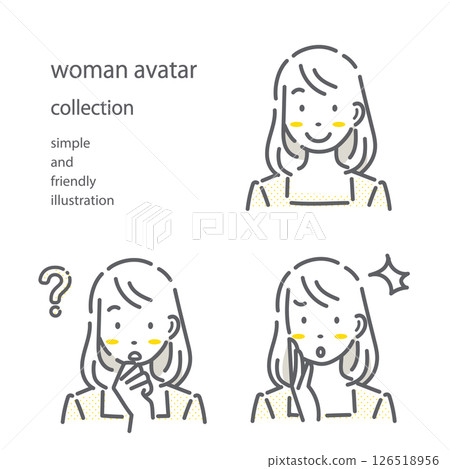 一組女性面部表情:簡單而時尚的線條畫插圖 一組女性面部表情:簡單而時尚的線條畫插圖 126518956