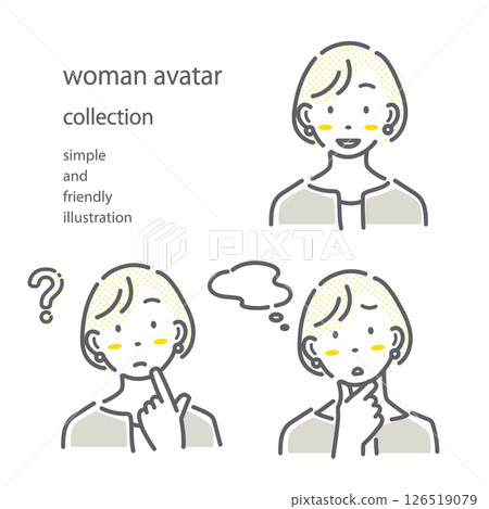 Set of female facial expressions: simple and stylish line drawing illustrations 126519079