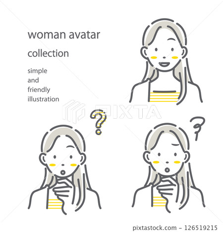 一組女性面部表情：簡單而時尚的線條畫插圖 126519215