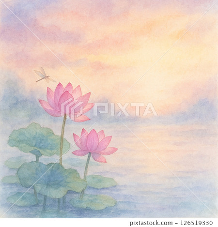 日出水彩背景的蓮花 126519330