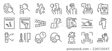 Forensic science icon set. It includes autopsy, crime, prove, evidence, investigation and more icons. Forensic science icon set. It includes autopsy, crime, prove, evidence, investigation and more icons. 126519347