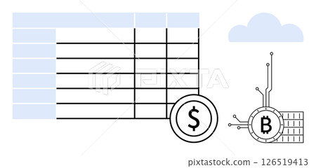 A visual representation comparing traditional fiat currency with cryptocurrency. Ideal for financial industries, blockchain technology, digital finance education, investment guides, tech-inspired 126519413