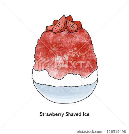 草莓刨冰的線條畫插圖 草莓刨冰的線條畫插圖 126519498