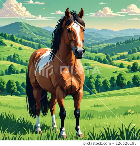 線郵票風格的馬匹可愛像素藝術 126520193