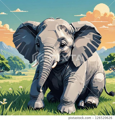 可愛的像素藝術大象線郵票風格睏 可愛的像素藝術大象線郵票風格睏 126520626