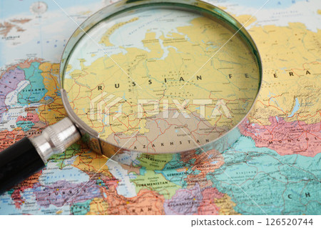 Bangkok, Thailand December 10, 2023 Russian map in world map paper. 126520744