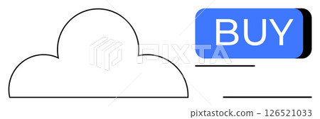 Cloud outline next to a blue BUY button symbolizes digital purchases and online transactions. Ideal for e-commerce, marketing, cloud services, digital stores, mobile apps, financial technology Cloud outline next to a blue BUY button symbolizes digital purchases and online transactions. Ideal for e-commerce, marketing, cloud services, digital stores, mobile apps, financial technology 126521033