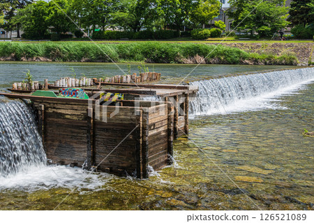 A fishway installed at the Kamo River drop structure in Kyoto City 126521089