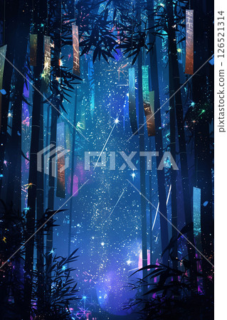 Tanabata's sparkling starry sky and bamboo decorations AI image 126521314