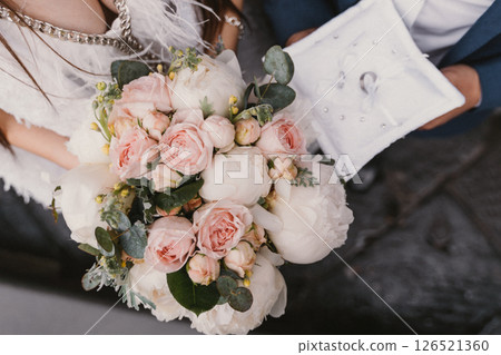 Bouquet and Wedding Ring Exchange Captured Up Close Bouquet and Wedding Ring Exchange Captured Up Close 126521360