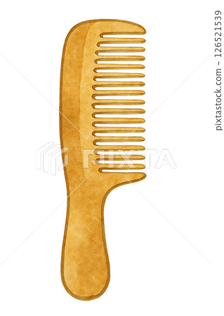 Watercolor illustration of a wooden comb, a simple and gentle hair care item 126521539