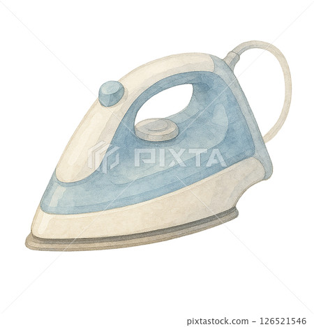 熨斗的水彩插圖,這是一種用藍色色調繪製的簡單家用電器 熨斗的水彩插圖,這是一種用藍色色調繪製的簡單家用電器 126521546