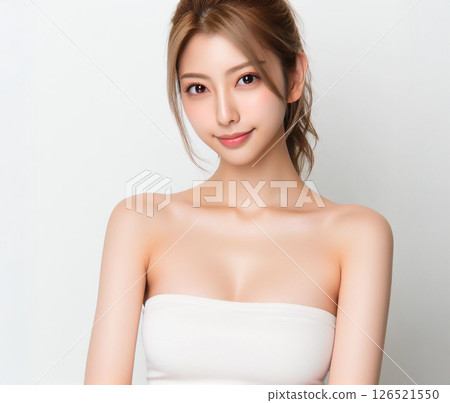 Beautiful woman in white tube top Beautiful woman in white tube top 126521550