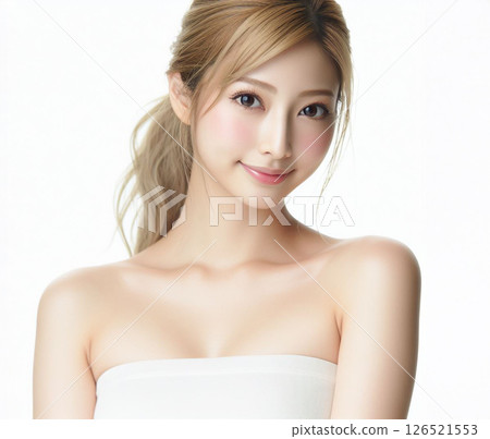 Beautiful woman in white tube top Beautiful woman in white tube top 126521553
