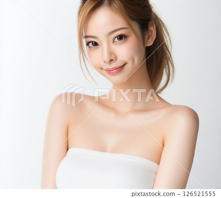 Beautiful woman in white tube top Beautiful woman in white tube top 126521555