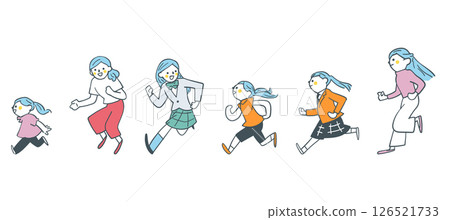 Growing up: The growth of a running girl Stock illustration material that can be used for education 126521733