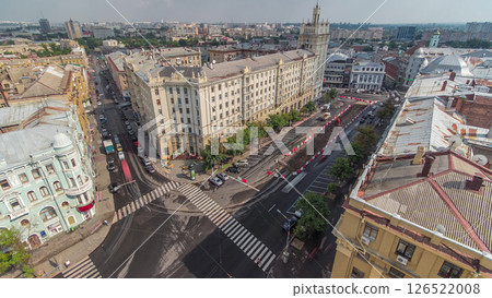 Constitution Square with historical buildings aerial timelapse in Kharkiv, Ukraine. Constitution Square with historical buildings aerial timelapse in Kharkiv, Ukraine. 126522008