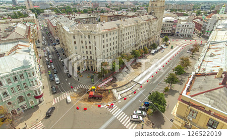 Constitution Square with historical buildings aerial timelapse in Kharkiv, Ukraine. Constitution Square with historical buildings aerial timelapse in Kharkiv, Ukraine. 126522019