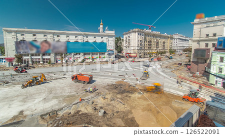 Work bulldozer on the construction of a road timelapse 126522091