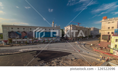 Asphalting process during road construction and repairing works timelapse Asphalting process during road construction and repairing works timelapse 126522096