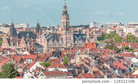 Aerial view of Schaerbeek Town Hall timelapse in Brussels, Belgium. Aerial view of Schaerbeek Town Hall timelapse in Brussels, Belgium. 126522106
