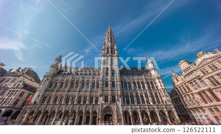 Timelapse hyperlapse of Town Hall on the Grand Place in Brussels, Belgium. Timelapse hyperlapse of Town Hall on the Grand Place in Brussels, Belgium. 126522111