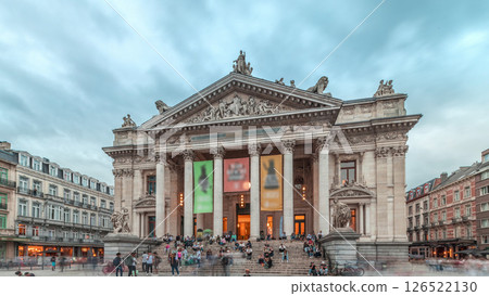 Hyperlapse of the Brussels Stock Exchange facade near Grand Place. Belgium Hyperlapse of the Brussels Stock Exchange facade near Grand Place. Belgium 126522130