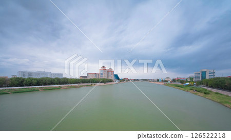 Modern houses on the riverside Ural in city Atyrau timelapse hyperlapse Modern houses on the riverside Ural in city Atyrau timelapse hyperlapse 126522218