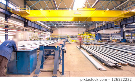 Factory workshop with lifting crane device timelapse hyperlapse Factory workshop with lifting crane device timelapse hyperlapse 126522222