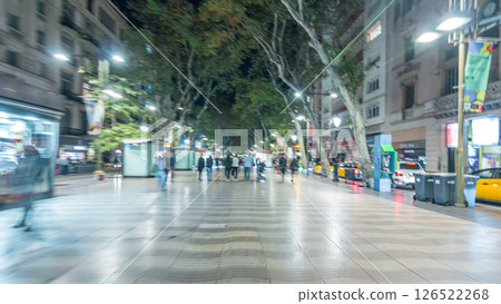 La Rambla street in Barcelona night timelapse hyperlapse, Spain. 126522268