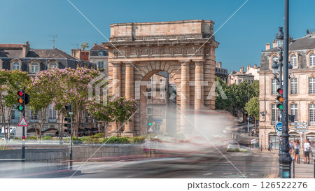 Porte de Bourgogne timelapse hyperlapse, historic medieval gate in Bordeaux, France. Porte de Bourgogne timelapse hyperlapse, historic medieval gate in Bordeaux, France. 126522276