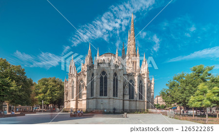 Cathedrale Saint-Andre de Bordeaux timelapse hyperlapse with twin spires. France Cathedrale Saint-Andre de Bordeaux timelapse hyperlapse with twin spires. France 126522285