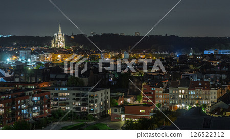 Aerial panorama of Laeken night timelapse, Brussels Capital Region, Belgium, showcasing cityscape 126522312