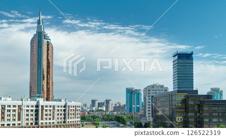 New business district timelapse from roof in the capital of Kazakhstan in Astana. 126522319