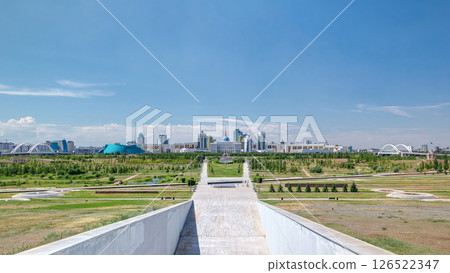 Panorama of the Astana city timelapse and the president's residence Akorda with park 126522347