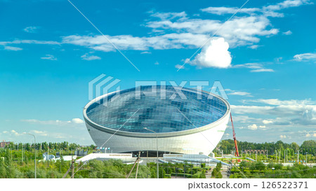 Nazarbayev Center and blue tower, with clouds ond reflection. Astana, Kazakhstan 126522371