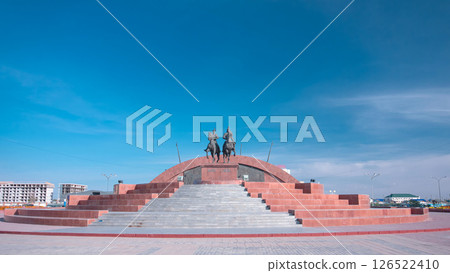 A monument to the Kazakh heroes, Makhambet Utemisov and Isat in city Atyrau timelapse hyperlapse. A monument to the Kazakh heroes, Makhambet Utemisov and Isat in city Atyrau timelapse hyperlapse. 126522410