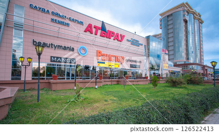 Shopping mall in the city of Atyrau timelapse hyperlapse. 126522413