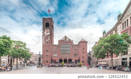 Hyperlapse of Beursplein with the historic Beurs van Berlage building, a former commodity exchange timelapse. Amsterdam, Netherlands Hyperlapse of Beursplein with the historic Beurs van Berlage building, a former commodity exchange timelapse. Amsterdam, Netherlands 126522452