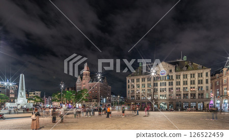 The Dam square in Amsterdam night timelapse hyperlapse, The Netherlands. The Dam square in Amsterdam night timelapse hyperlapse, The Netherlands. 126522459