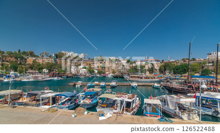Yacht harbor and houses in Old town timelapse hyperlapse Antalya, Turkey. Yacht harbor and houses in Old town timelapse hyperlapse Antalya, Turkey. 126522488