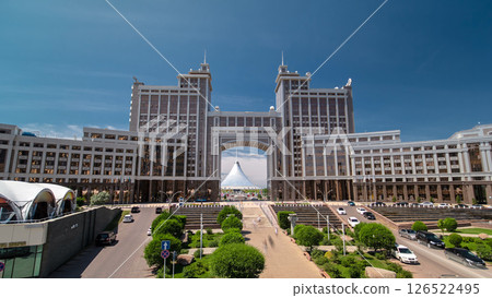 New business district timelapse hyperlapse from bridge in the capital of Kazakhstan in Astana. 126522495