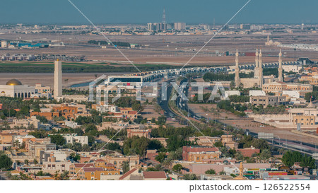 Cityscape of Ajman from rooftop with modern buildings timelapse. 126522554