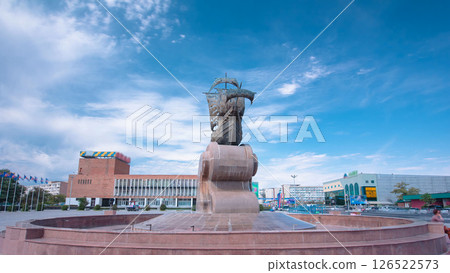 Sculpture sailing ship on Astana square timelapse hyperlapse. Aktau, Kazakhstan 126522573