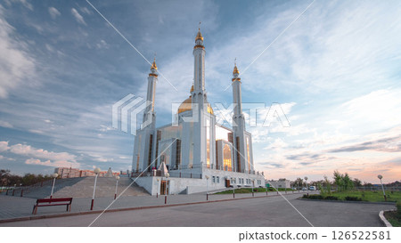 Mosque Nur Gasyr in the city of Aktobe timelapse hyperlapse. Kazakhstan 126522581