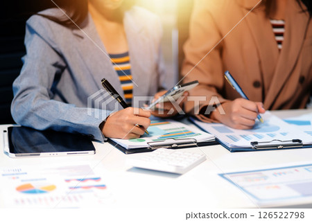Business conference, marketing research, sales strategy analysis for business growth. and investment planning consulting. Accounting finance concept. 126522798