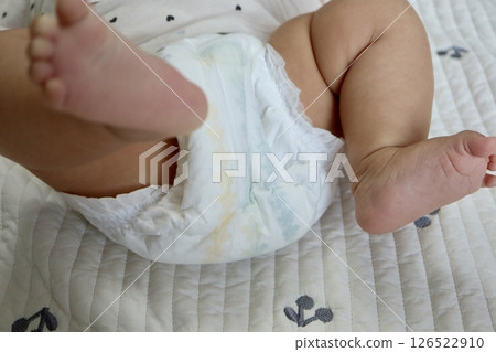 Baby wearing a diaper Close-up of the diaper 126522910