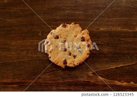 Chocolate chip cookies on a table background viewed from above 126523345