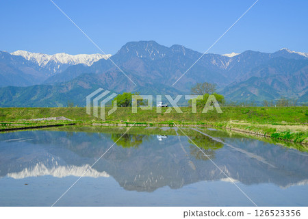 稻田、輕型卡車和有明山[北安曇郡池田町] 126523356