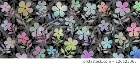 Rainbow colored flowers, background illustration of colorful flowers on a black background, illustration of a colorful and fantastic flower field 126523363